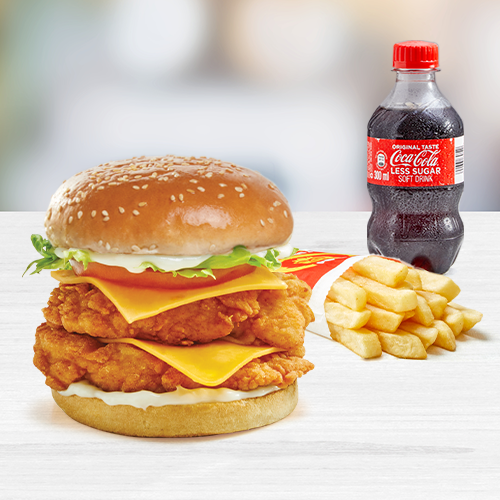 DOUBLE BIG BOSS BURGER, REGULAR CHIPS & 300ML COKE